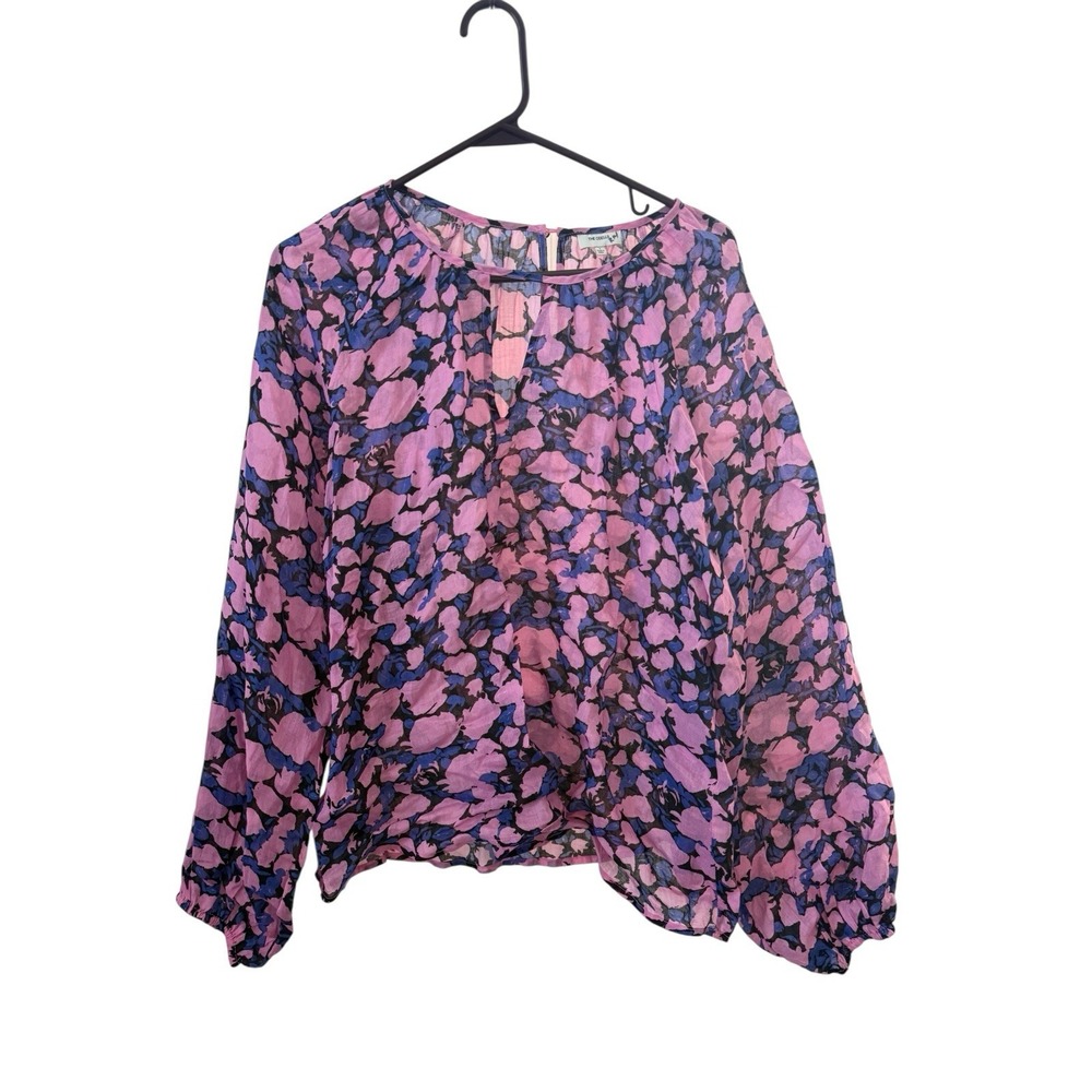 Anthropologie THE ODELLS Womens DEBORAH Blouse Top Balloon Sleeve Purple Sz L